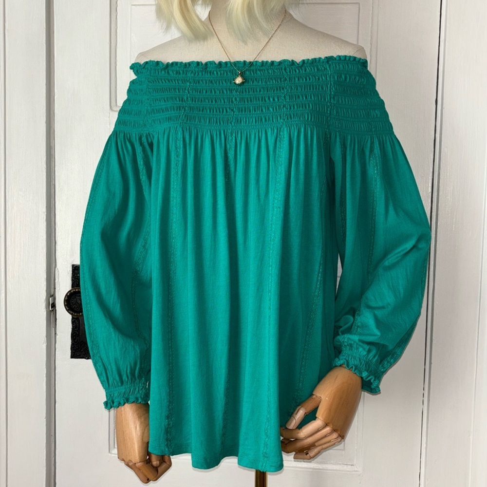 LAUREN RALPH LAUREN OFF SHOULDER BALLOON SLEEVE TOP